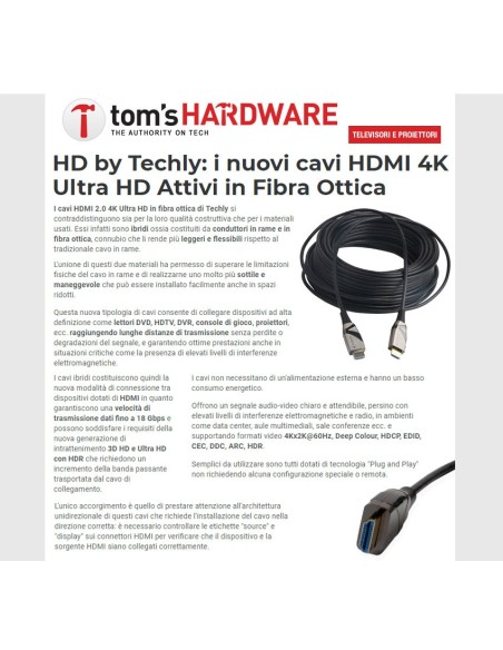Techly HDMI 2.0 4K Ultra HD cable Fiber Optic HDMI A / AM / M 30m, Thinner