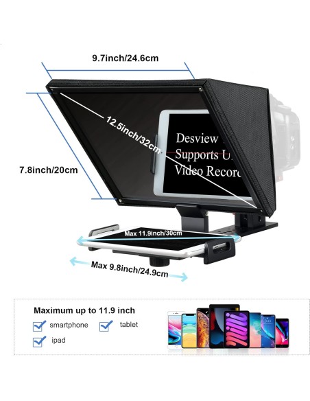 Desview T12 Teleprompter 12" con valigia Desview T12 Teleprompter 12" con valigia