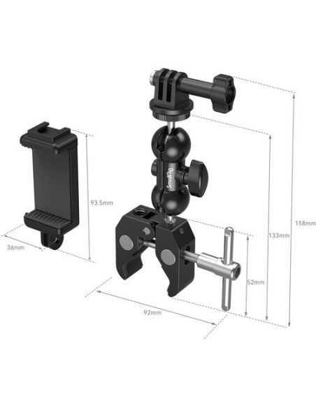 SmallRig Crab-Shaped Super Clamp with Ball Head Magic Arm, Action Mount & Phone Holder Kit