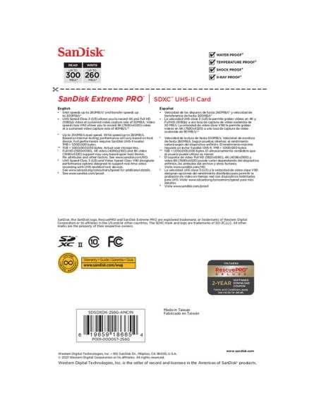 SanDisk SD Extreme Pro 256GB UHS-II 300MB/s V90