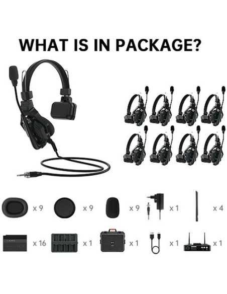 Hollyland Solidcom C1-HUB8S sistema intercom wireless full duplex con 9 cuffie e Hub Station