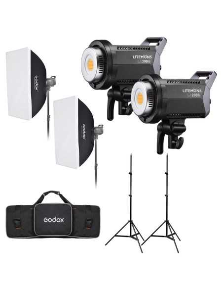 Godox Kit Litemons LA200Bi Bi-Color LED a 2 luci con supporti e softbox