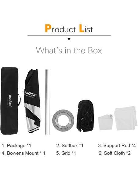 Godox Softbox with Bowens support + grid - 30x120cm