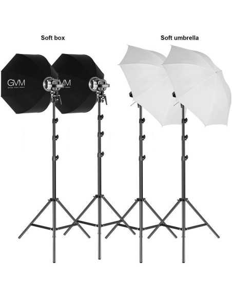 GVM Kit 4 luci P80S 80W High power 4 con Softbox ombrello e sistema di supporto sfondo