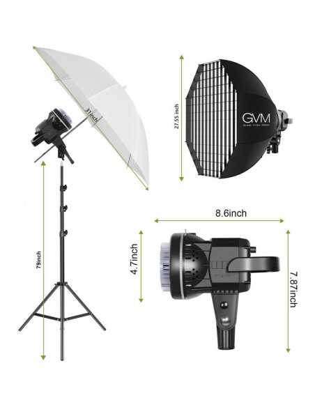 GVM Kit 4 luci P80S 80W High power 4 con Softbox ombrello e sistema di supporto sfondo