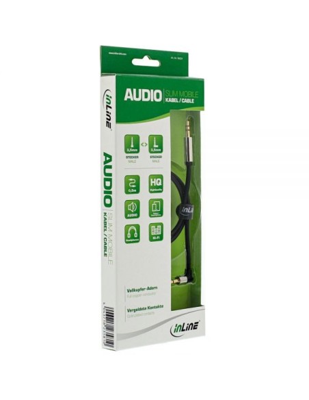 Cavo audio Slim da spina Jack 3,5mm a spina Jack 3,5mm, angolato, Stereo, dorato, nero, 0,5m