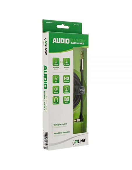 Cavo audio Slim da spina Jack 3,5mm a spina Jack 3,5mm, angolato, Stereo, dorato, nero, 2m
