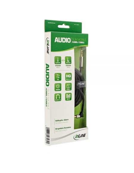 Cavo audio Slim da spina Jack 3,5mm a spina Jack 3,5mm, angolato, Stereo, dorato, nero, 3m