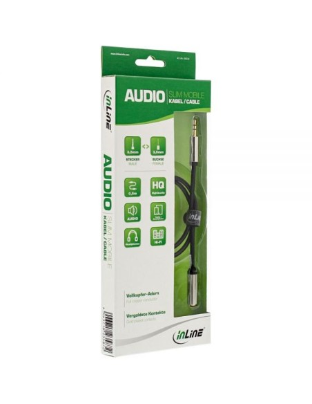 Cavo audio Slim prolunga da spina Jack 3,5mm a presa Jack 3,5mm, Stereo, dorato, nero, 0,5m
